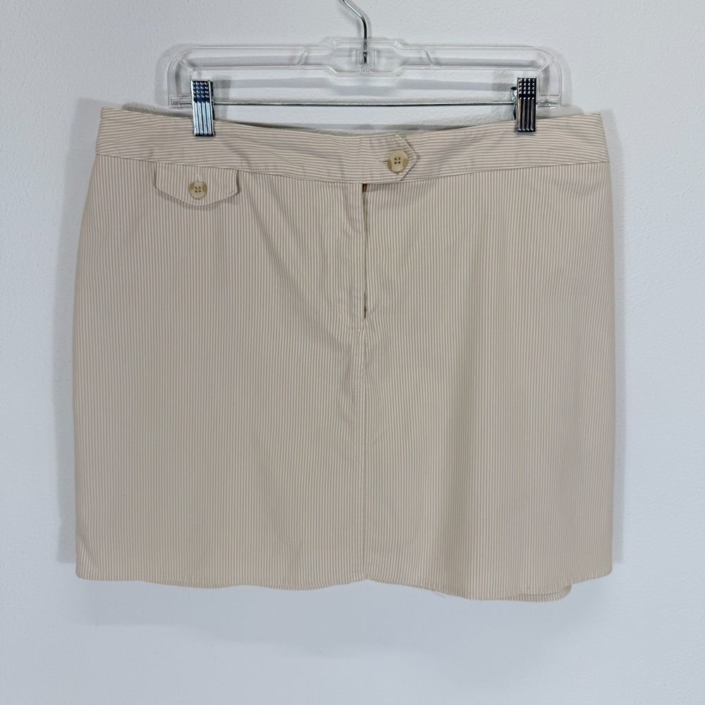 Briggs New York Preppy Coastal Beige White Pinstripe Mini Skort Shorts Size 16